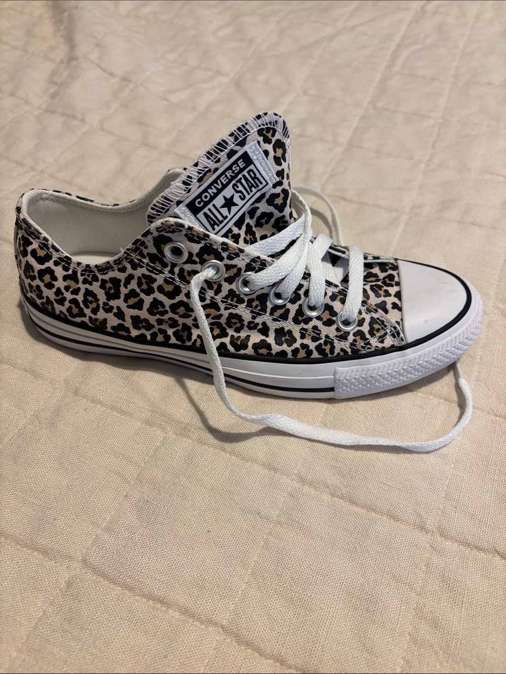 Converse All Star Leopard Print Low Top Sneakers - White/Beige - Picture 3 of 3